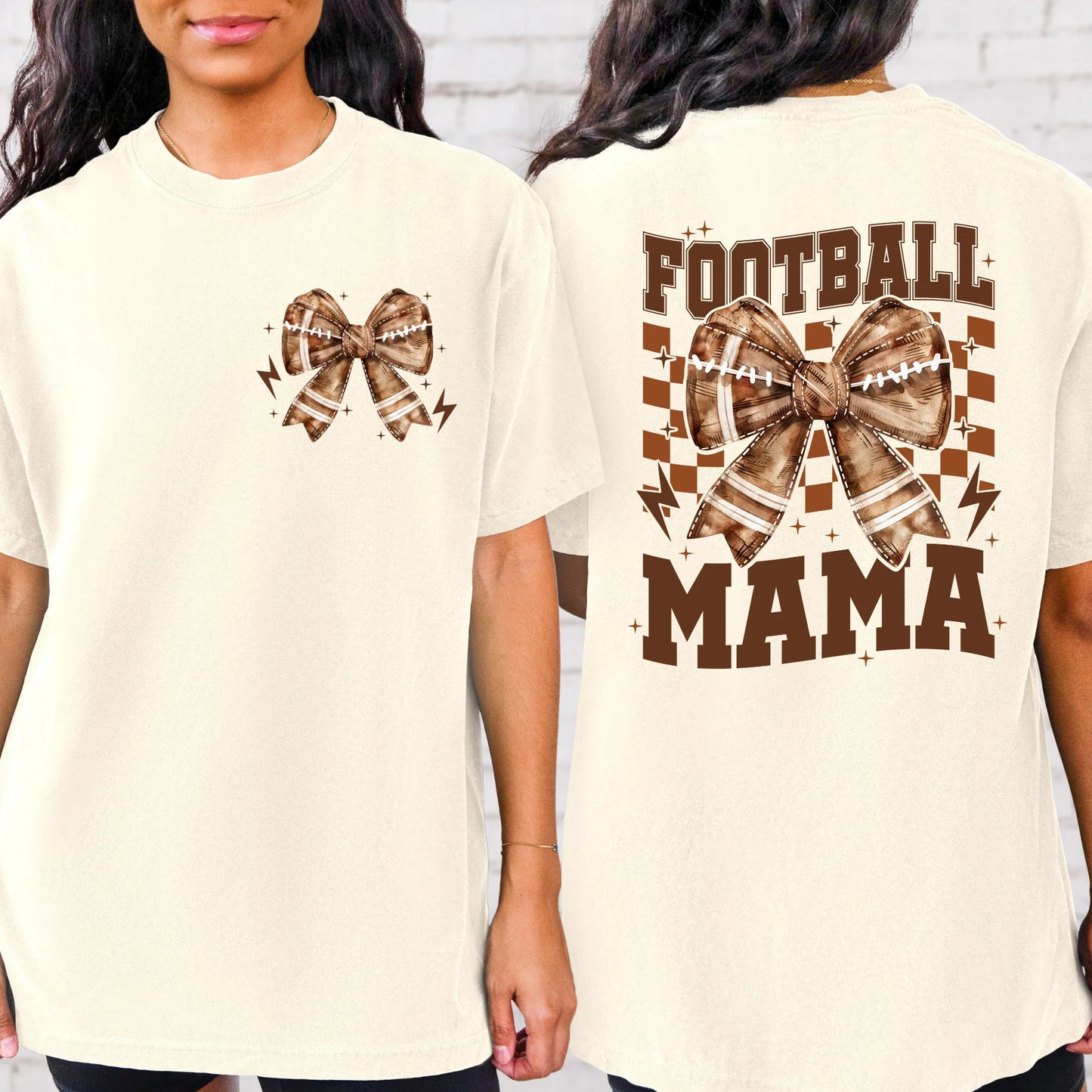 Football Mama Bow Checkered F/B