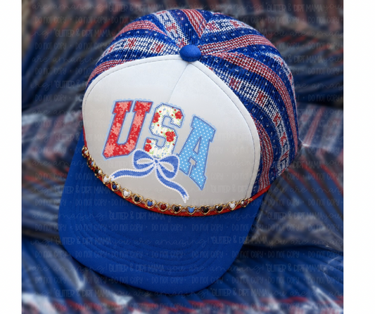 USA Stripes & Bows Hat (with hat chain)