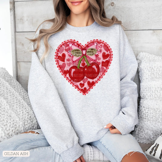 Faux Embroidered Cherry Heart