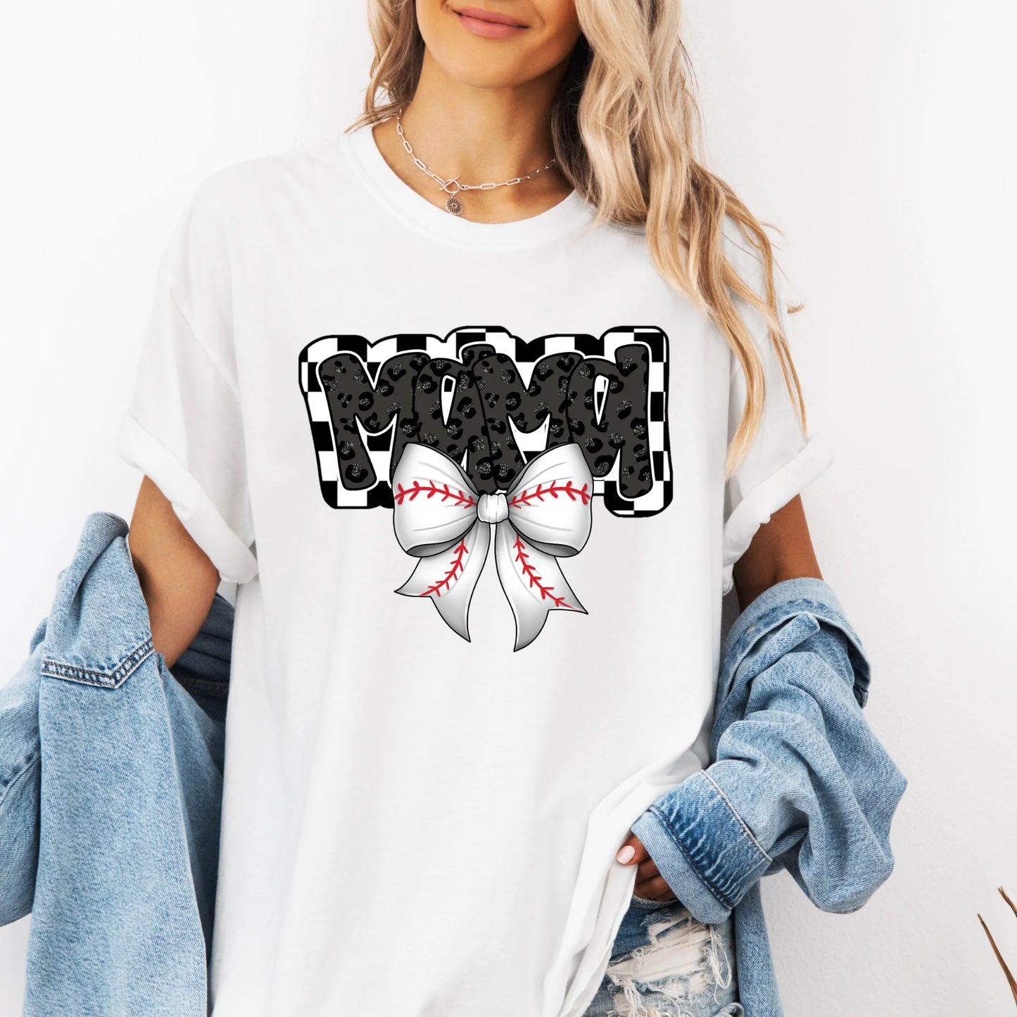 Checkered Baseball Mama Bow