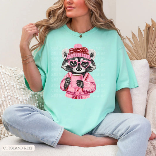 Faux Embroidery/Sequin Raccoon