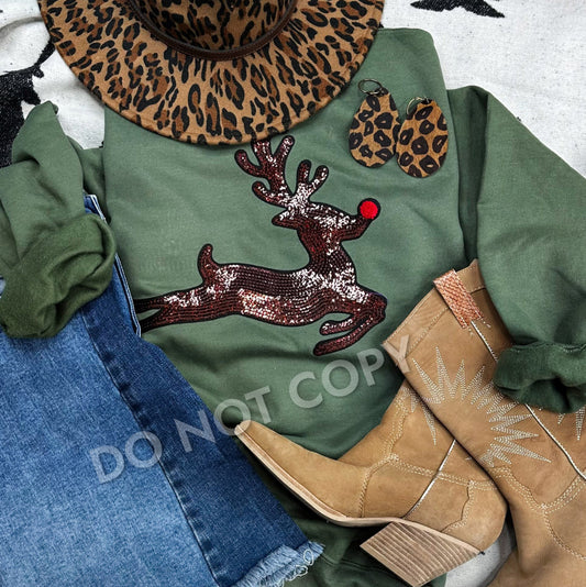 Reindeer Sequin Patch Sweatshirt