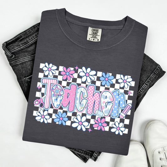 Teacher Checkered Flowers