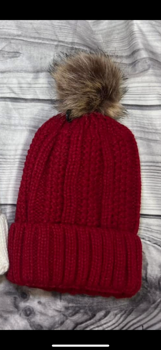 Red Beanie w/ Removable Pom