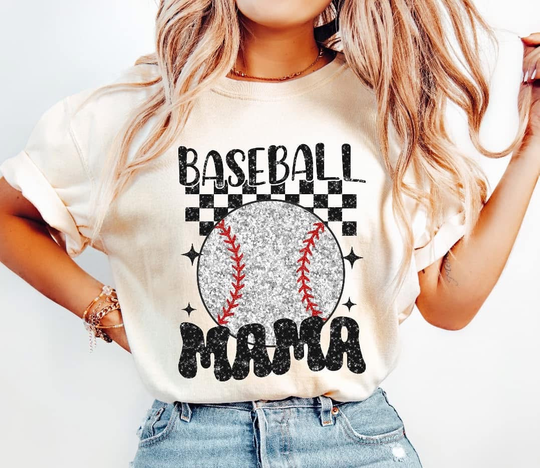 Faux Sparkle Baseball Mama