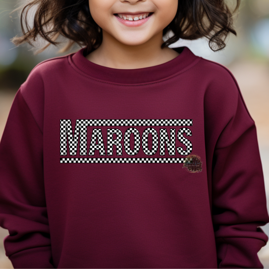 Checkered Maroons Youth Crewneck